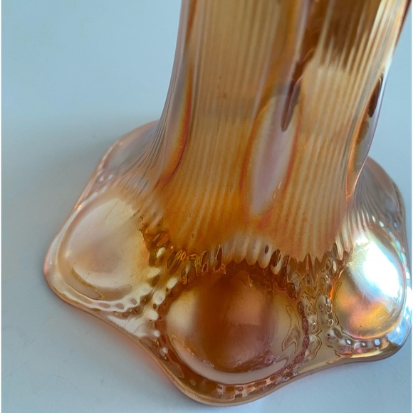 Imperial Glass Marigold Beaded Bullseye Carnival Glass Swung Vase Collectible - Picture 10 of 11